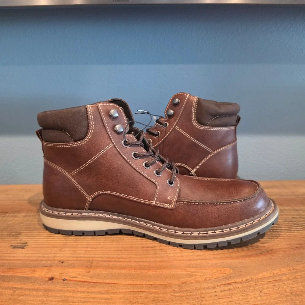 Magellan Outdoors Mens Boots Brown Moc Toe Lace Up Casual Work Ankle 10D